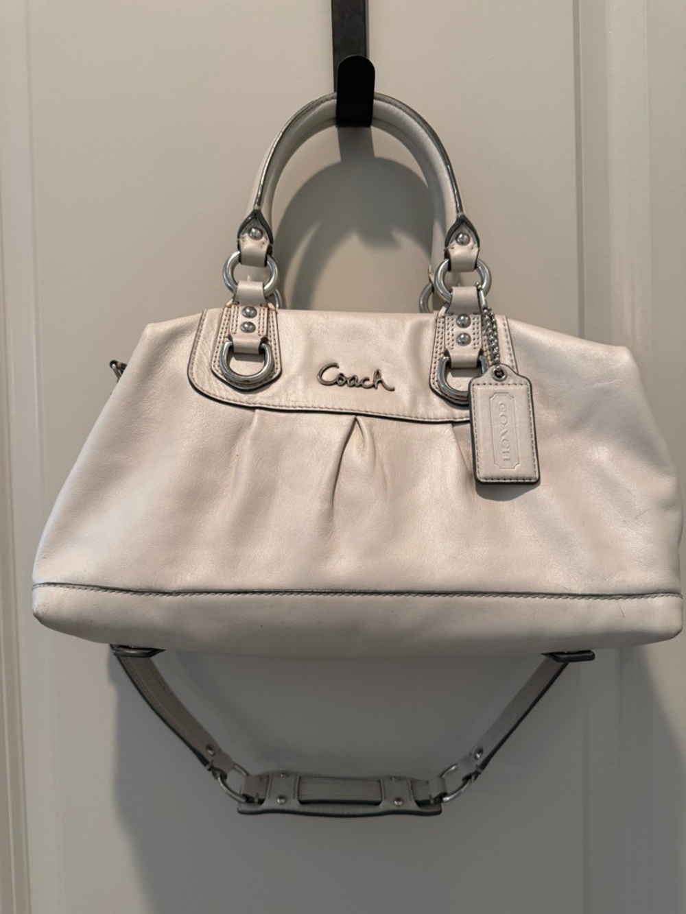 Coach White Leather Satchel with Silver Hardware